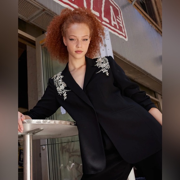 Cinq A Sept Crystal Ivy Kylie Embellished Blazer Jacket In Black - Picture 3 of 13